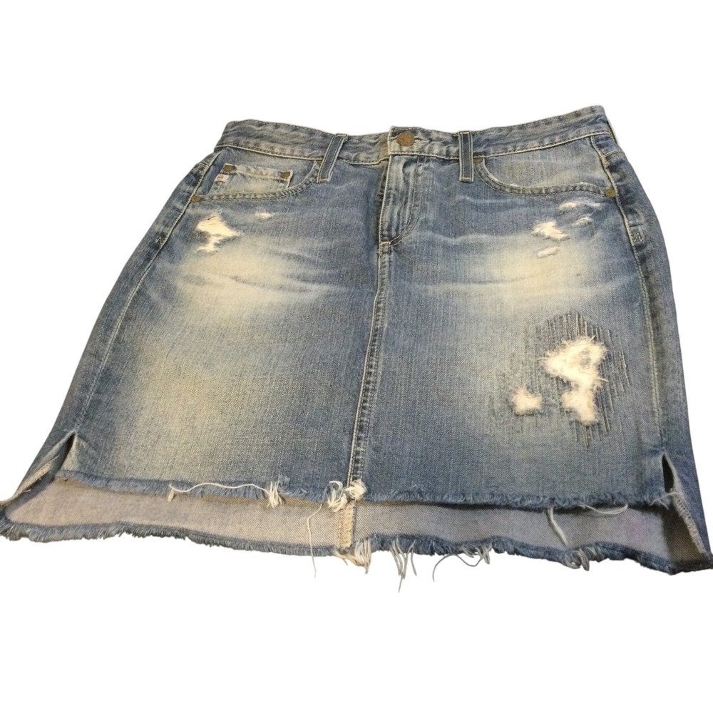 AG Adriano Goldschmied‎ The Erin Denim Distressed Mini Skirt Blue Womens 27R